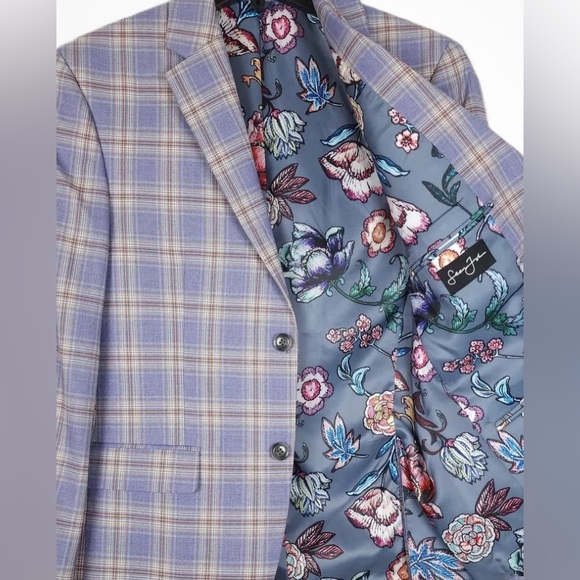 New 36S Sean John Mens Classic Fit Patterned Suit Jacket Grey Violet Blue Coat - Picture 4 of 7